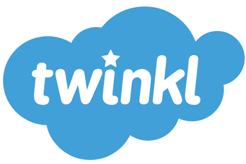 Twinkl logo. The dot of the i is a star, and the logo is inside a blue cloud