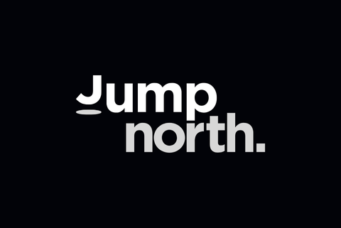 A black logo which reads Jump North. in white text.