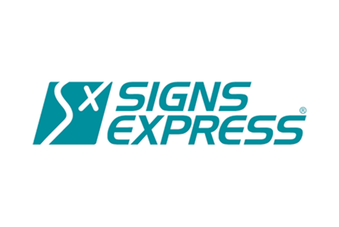 Signs express logo. The text is teal, caps italics, and before it is a box containing the letters S and x