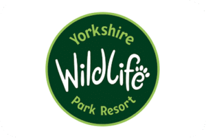 The Yorkshire Wildlife Park Resort logo, on a dark green background with a lighter green circle around it. The e in wildlife is also a paw print