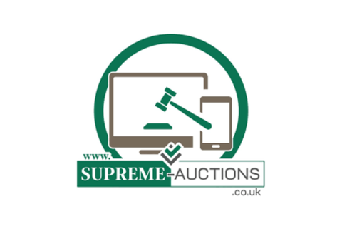 Supreme Auctions logo. A gavel and mobile and desktop screens, and supremeauctions.co.uk at the bottom