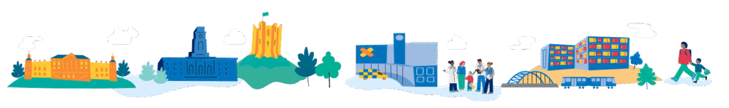 Border showing buildings from Sheffield, Rotherham, Doncaster & Barnsley