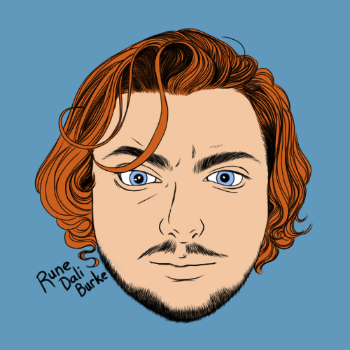An illustrated headshot of a person with red hair and a beard.