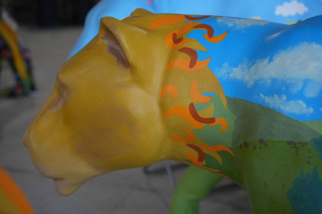 A lioness painted by artist Rob Godley depicting Yorkshire landscape