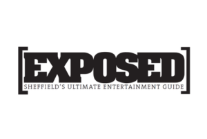 A black text logo for Exposed Magazine. 'EXPOSED' is written in thick, all capitals lettering. Beneath that, reads: 'Sheffield's Ultimate Entertainment Guide'.