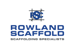 A logo for Rowland Scaffold. The business name is written in blue, bold lettering - above it are the initials RSC and beneath reads 'Scaffolding Specialists'