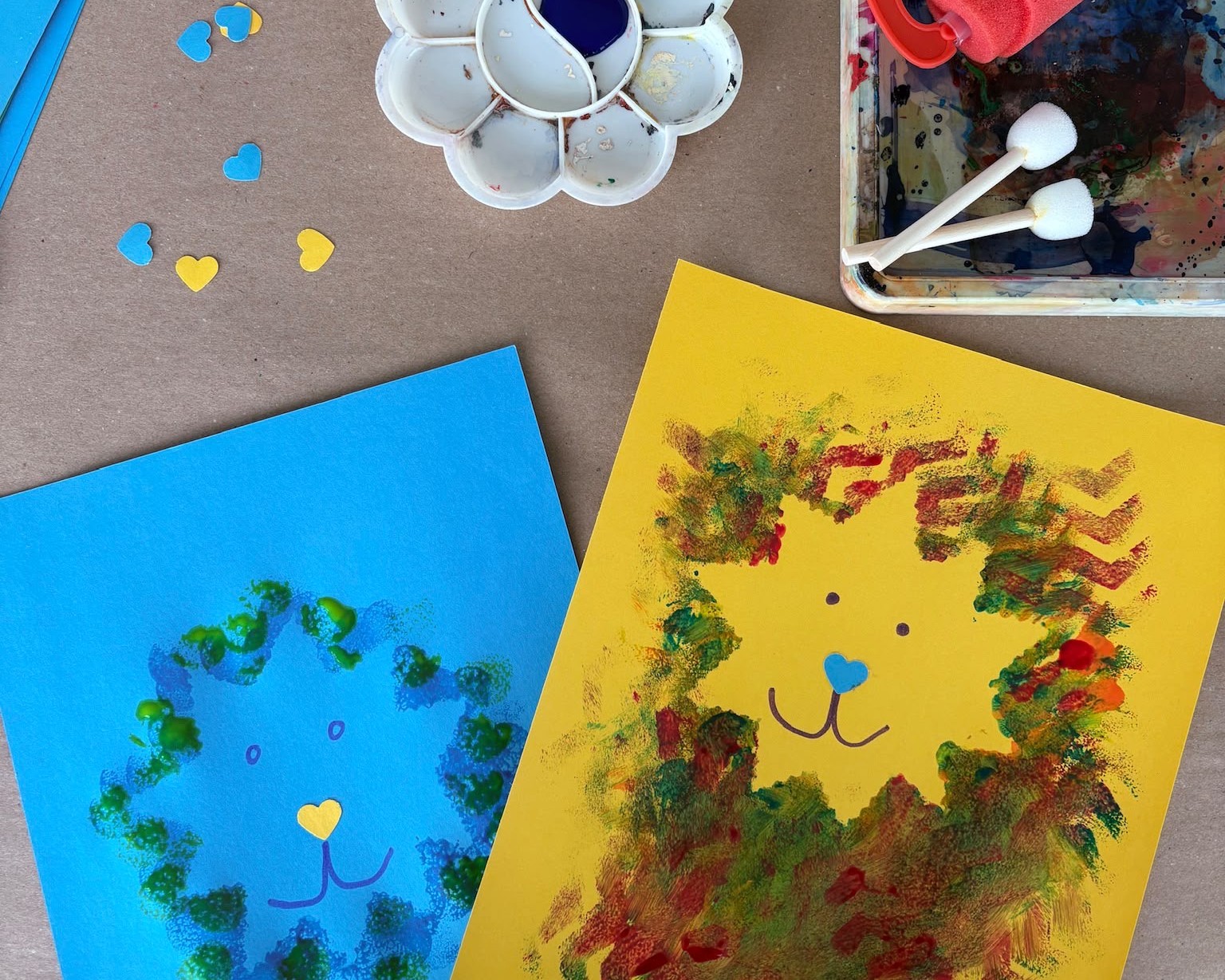 A photograph of a craft table taken from above.